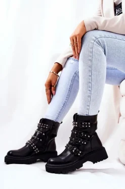 Botki Workery Z Paskami Ćwieki Czarne Brenna