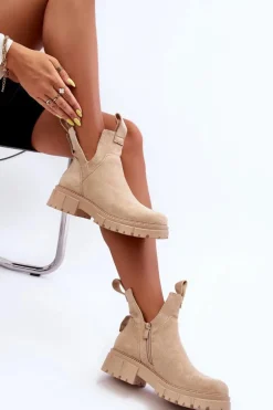 Botki Workery Z Wycięciem Jasnobeżowe Heaven