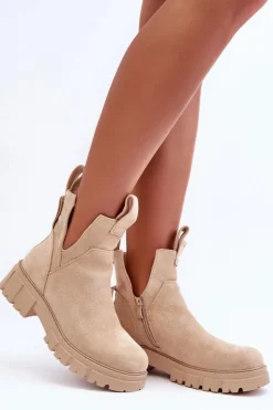 Botki Workery Z Wycięciem Jasnobeżowe Heaven