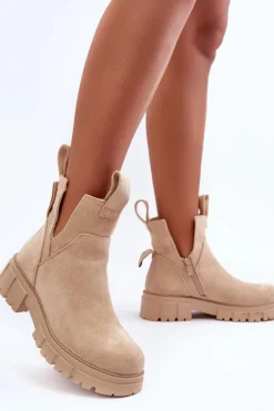 Botki Workery Z Wycięciem Jasnobeżowe Heaven