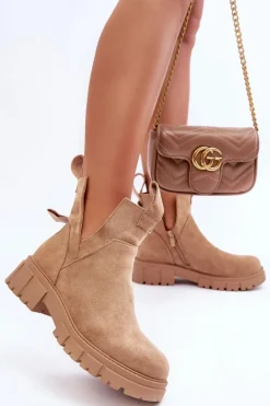 Botki Workery Z Wycięciem Beżowe Heaven