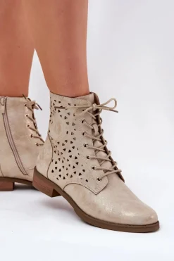 Botki Z Ażurowym Wzorem Na Zamek Złote Serfina
