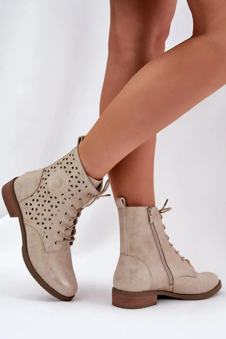 Botki Z Ażurowym Wzorem Na Zamek Złote Serfina