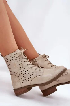 Botki Z Ażurowym Wzorem Na Zamek Złote Serfina