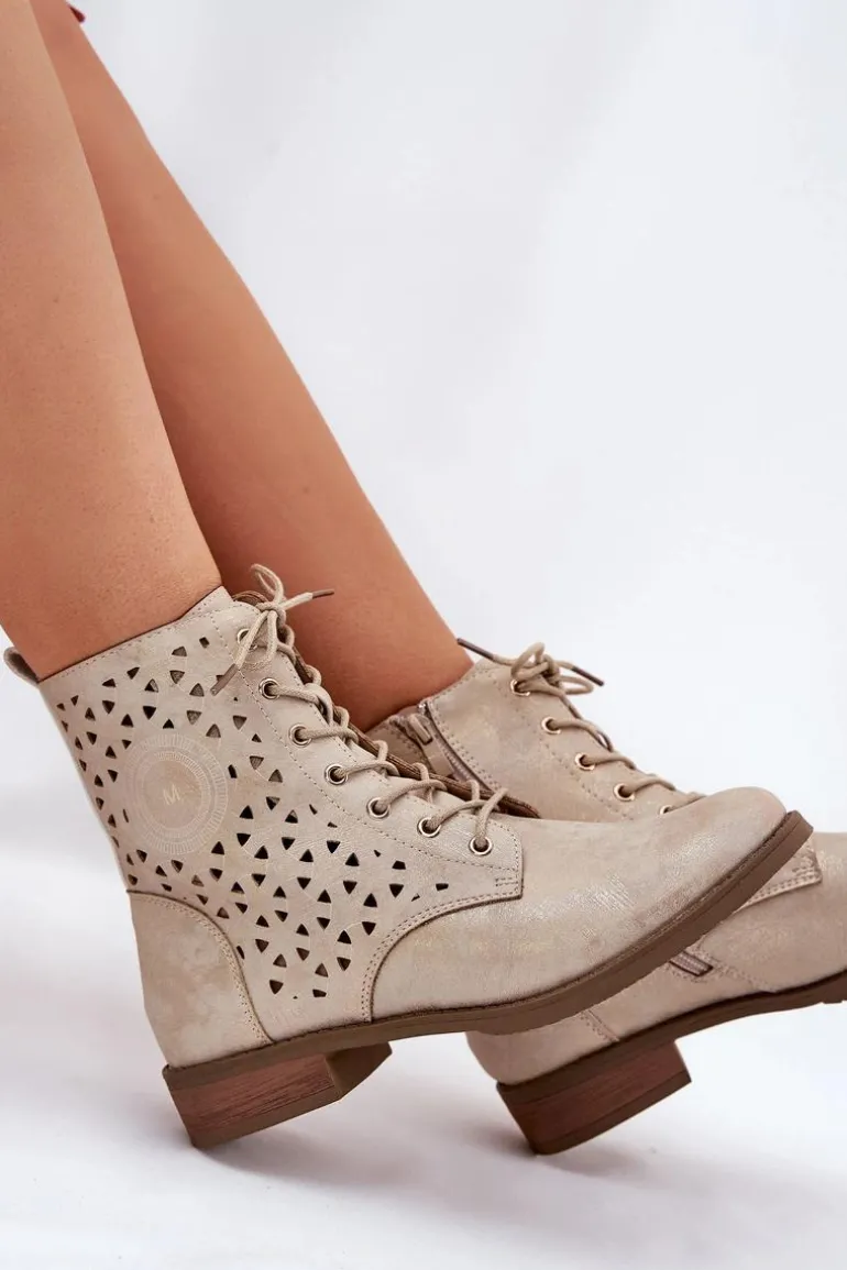 Botki Z Ażurowym Wzorem Na Zamek Złote Serfina