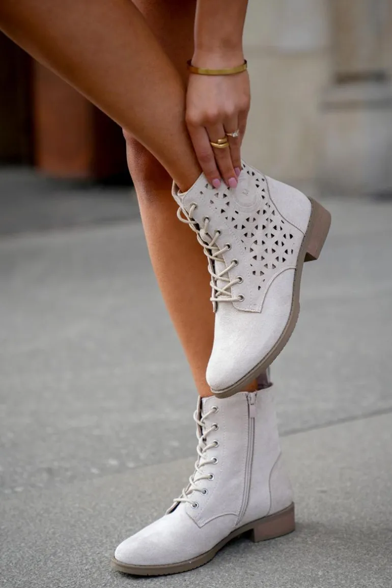 Botki Z Ażurowym Wzorem Na Zamek Jasnobeżowe Serfina