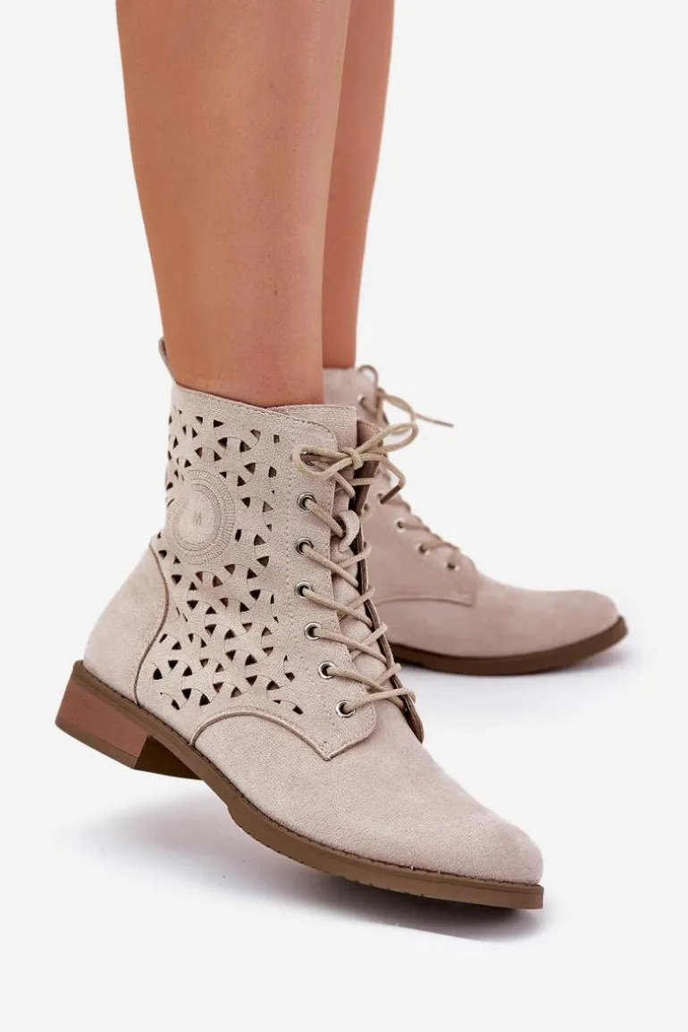 Botki Z Ażurowym Wzorem Na Zamek Jasnobeżowe Serfina