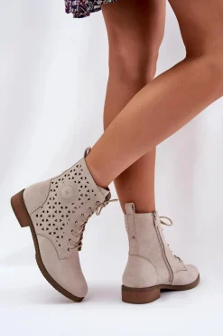 Botki Z Ażurowym Wzorem Na Zamek Jasnobeżowe Serfina