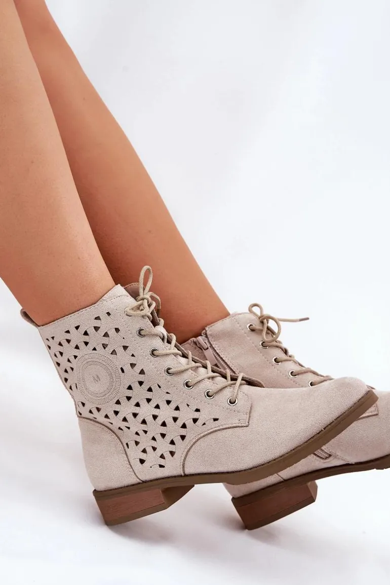 Botki Z Ażurowym Wzorem Na Zamek Jasnobeżowe Serfina