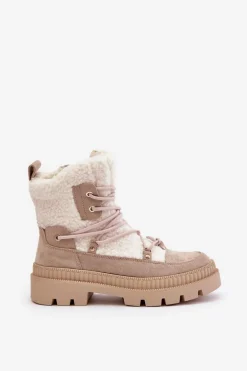 Botki Z Futerkiem Typu Baranek Beżowe Merilana