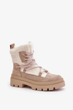Botki Z Futerkiem Typu Baranek Beżowe Merilana