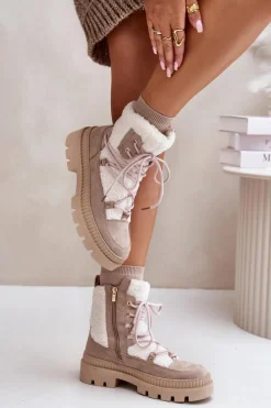 Botki Z Futerkiem Typu Baranek Beżowe Merilana