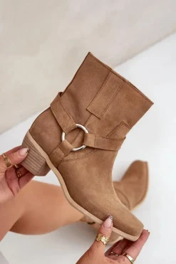 Botki Z Naturalnego Zamszu Na Obcasie Zazoo 3444/2 Beżowe