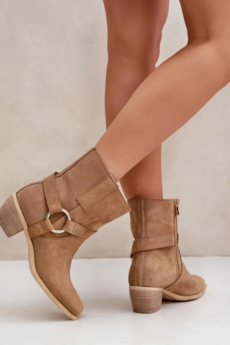 Botki Z Naturalnego Zamszu Na Obcasie Zazoo 3444/2 Beżowe