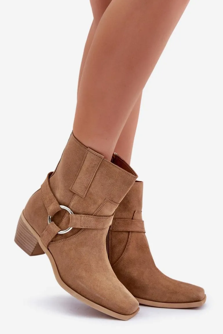 Botki Z Naturalnego Zamszu Na Obcasie Zazoo 3444/2 Beżowe