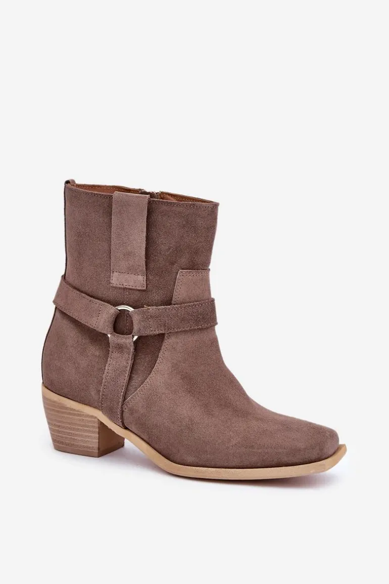 Botki Z Naturalnego Zamszu Na Obcasie Zazoo 3444/2 Brązowe