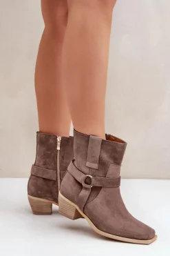 Botki Z Naturalnego Zamszu Na Obcasie Zazoo 3444/2 Brązowe