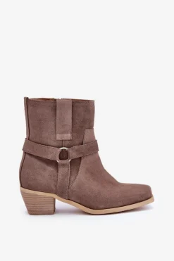 Botki Z Naturalnego Zamszu Na Obcasie Zazoo 3444/2 Brązowe