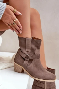 Botki Z Naturalnego Zamszu Na Obcasie Zazoo 3444/2 Brązowe