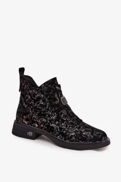 Botki Z Naturalnego Zamszu Na Niskim Obcasie D&A CR52-713 Czarno-Brązowe