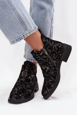 Botki Z Naturalnego Zamszu Na Niskim Obcasie D&A CR52-713 Czarno-Brązowe