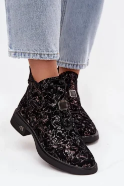 Botki Z Naturalnego Zamszu Na Niskim Obcasie D&A CR52-713 Czarno-Brązowe