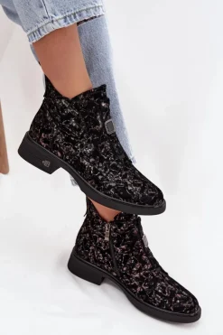 Botki Z Naturalnego Zamszu Na Niskim Obcasie D&A CR52-713 Czarno-Brązowe