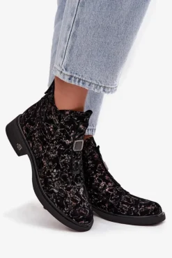 Botki Z Naturalnego Zamszu Na Niskim Obcasie D&A CR52-713 Czarno-Brązowe