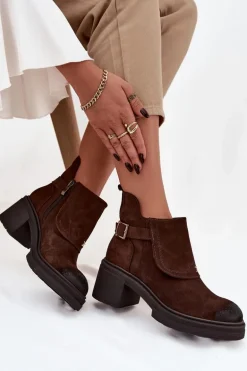 Botki Z Naturalnego Zamszu Ocieplane Zazoo 1156 Czekoladowe