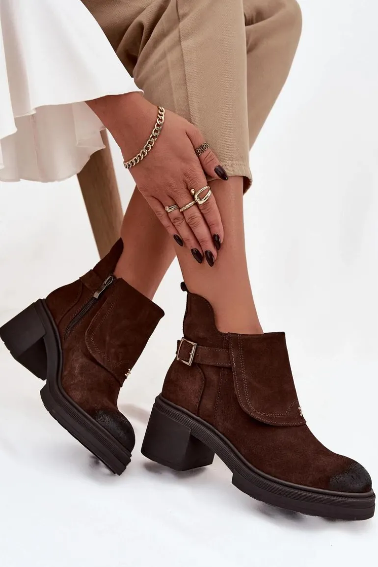 Botki Z Naturalnego Zamszu Ocieplane Zazoo 1156 Czekoladowe