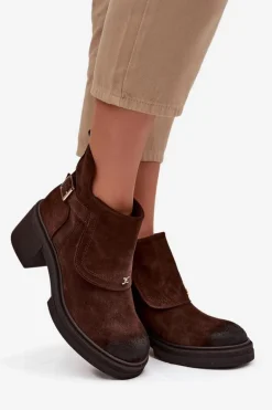 Botki Z Naturalnego Zamszu Ocieplane Zazoo 1156 Czekoladowe