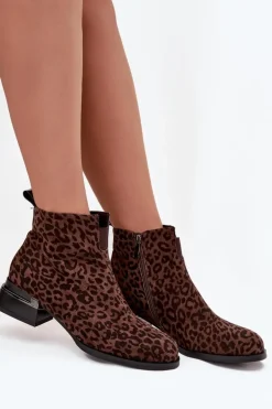 Botki Z Naturalnego Zamszu Na Klocku Panterka D&A JC52-852 Brązowe
