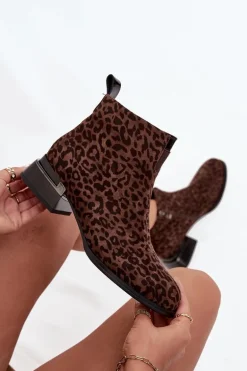 Botki Z Naturalnego Zamszu Na Klocku Panterka D&A JC52-852 Brązowe