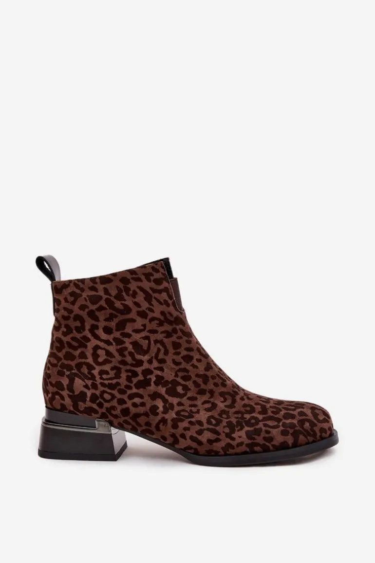 Botki Z Naturalnego Zamszu Na Klocku Panterka D&A JC52-852 Brązowe