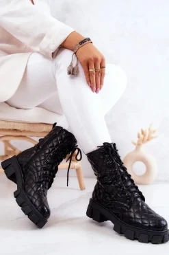 Botki Z Nerką Pikowane Czarne Maureen