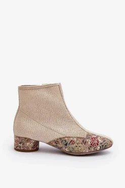 Botki Z Plecionki Na Obcasie Maciejka 04937-22 Jasnobeżowe