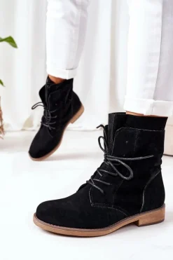 Botki Z Podwójną Cholewką Czarne Violetta