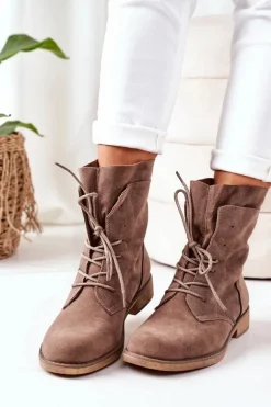 Botki Z Podwójną Cholewką Jasny Brąz Violetta