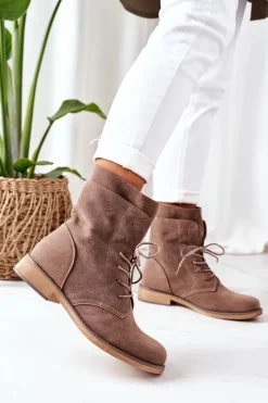 Botki Z Podwójną Cholewką Jasny Brąz Violetta