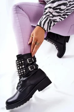 Botki Z Ćwiekami Na Suwak Czarne Laurena