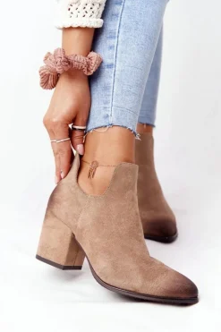 Botki Z Wycięciami Na Słupku Vinceza 21-10558 Beżowe