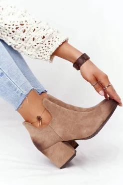 Botki Z Wycięciami Na Słupku Vinceza 21-10558 Beżowe