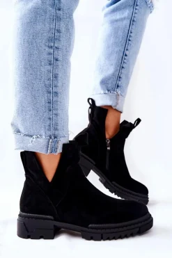 Botki Z Wycięciem Na Suwak Czarne Corano