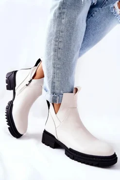 Botki Z Wycięciem Na Suwak Białe Corano