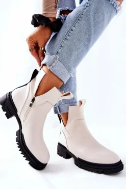 Botki Z Wycięciem Na Suwak Białe Corano