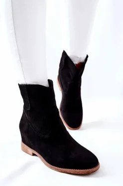 Botki Zamszowe Czarne Polon