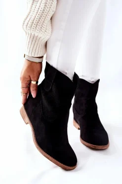 Botki Zamszowe Czarne Polon