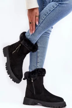 Botki Zamszowe Damskie Z Futerkiem Czarne Hasiva