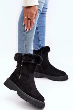 Botki Zamszowe Damskie Z Futerkiem Czarne Hasiva