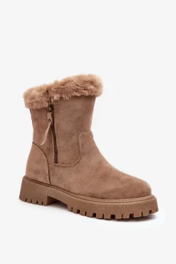 Botki Zamszowe Damskie Z Futerkiem Beżowe Hasiva